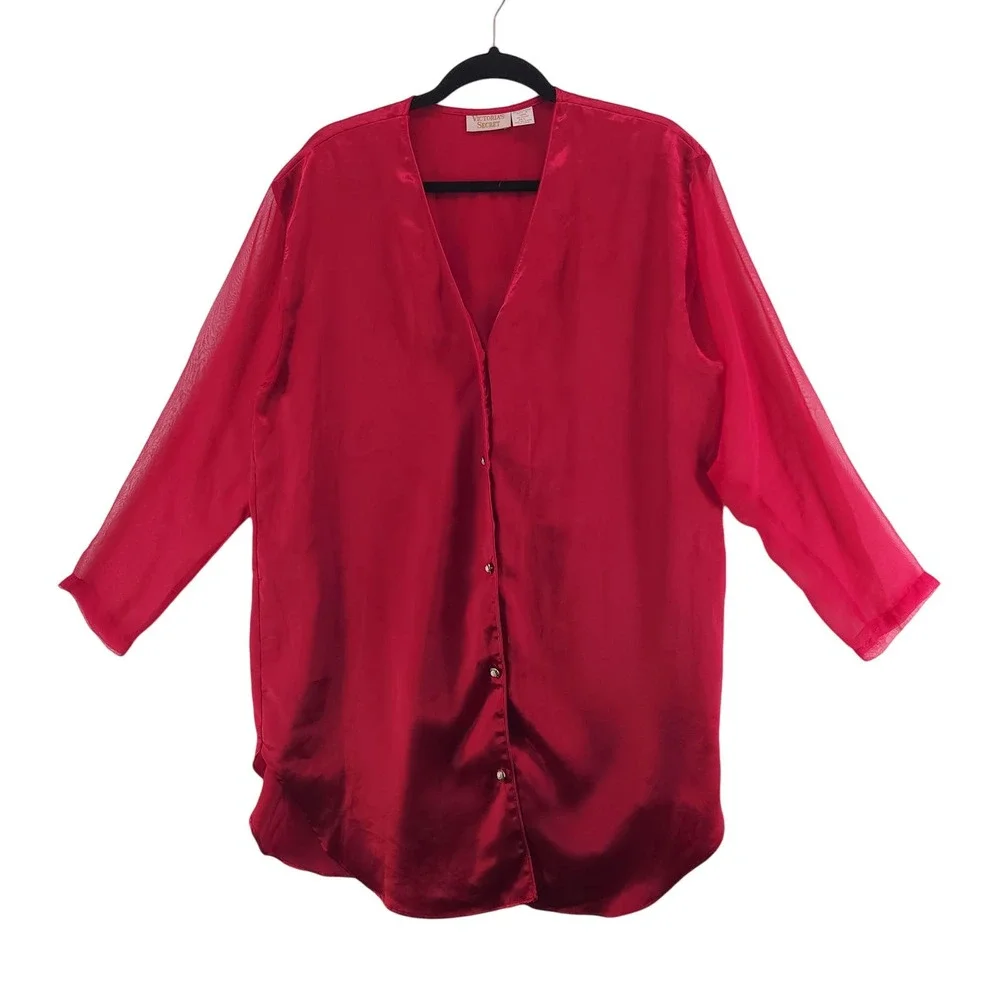 Victorias Secret Shirt Women's M/L Vintage Shirt Gold Label Satin‎ Sleeping